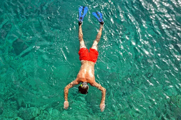 Above view of a snorkeling man — Stock Photo, Image