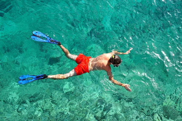 Above view of a snorkeling man — Stock Photo, Image