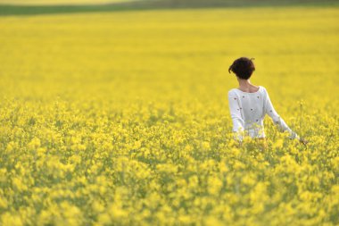 Mutlu kadın kanola alanında yaz aylarında tezahürat