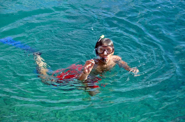 Man snorkeling in a tropical sea — Stock Photo, Image