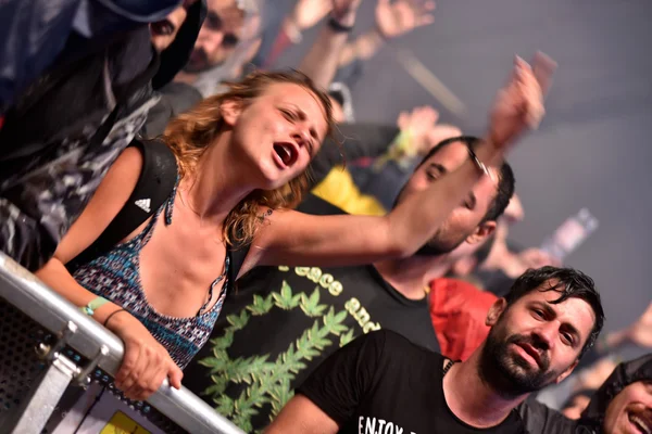Cheering crowd dancing at a live concert — Stock Photo, Image