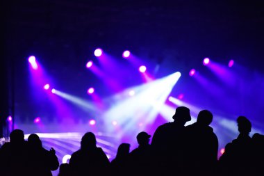 Bir konserinde Kalabalığı eğlendirmekten silüeti. Renkli parlak geyik