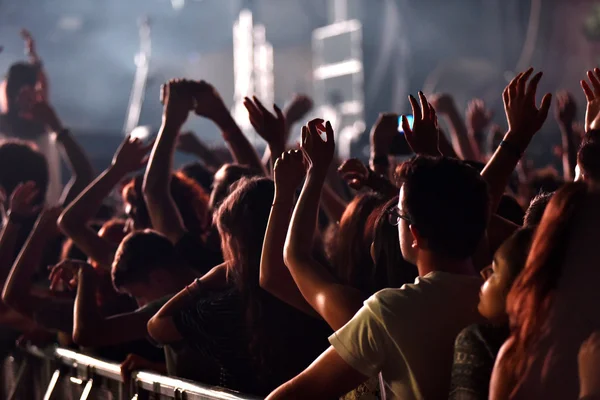 Crowd with raised arms at a live concert — Stock Photo, Image