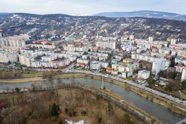 Miejski Krajobraz Powietrza Domy Mieszkanie Czarnych Drona Nad Miastem Cluj — Zdjęcie stockowe