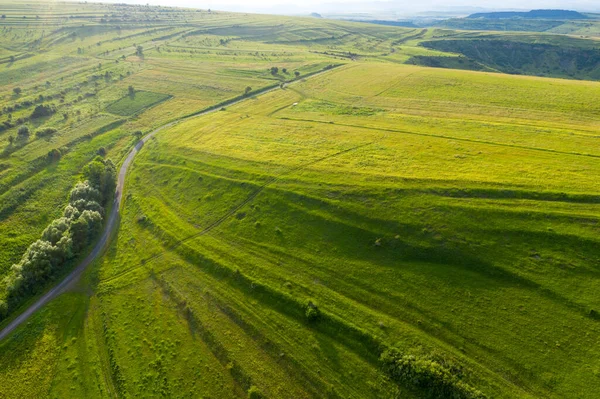 Aerial View Countryside Vibrant Green Hills Transylvania Romania Drone Point — Stock Photo, Image