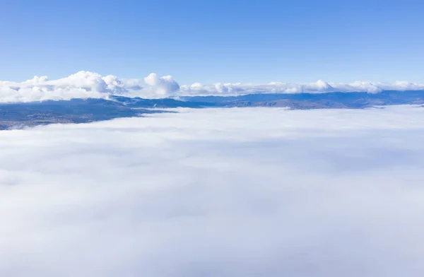 Aerial Drone Shot Flying Clouds Misty Morning — Foto de Stock