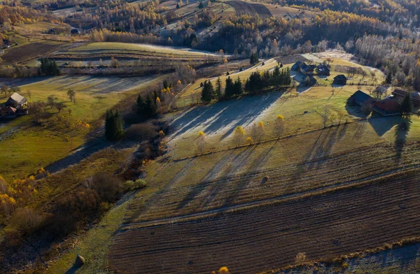 Luchtfoto Van Herfst Berglandschap Boerderij Door Drone — Stockfoto