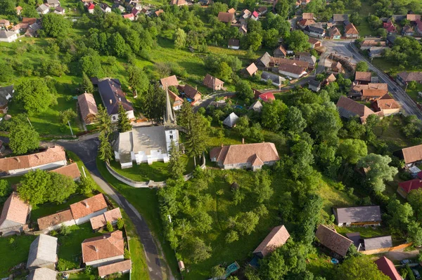 Aerial Drone Point View Whitewashed Protestant Church Manastireni Transylvania Romania — Stock Photo, Image