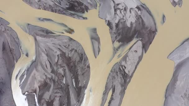 Abstracte Bovengrondse Neerwaartse Kijk Gletsjerwaterstromen Ijsland Epische Natuurlijke Patroon Landschap — Stockvideo