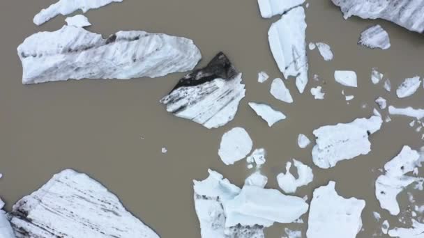 Літаючи Над Плаваючими Айсбергами Льодовиковій Лагуні Fjallsarlon Ісландія Повітряний Вид — стокове відео