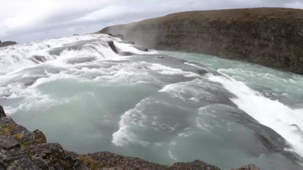 Amplia Vista Angular Cascada Gullfoss Círculo Dorado Islandia — Vídeo de stock