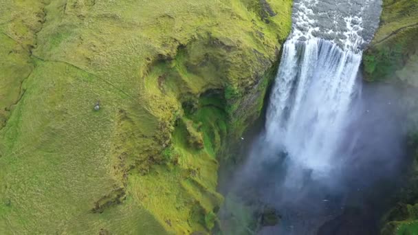 Skogafoss Famosa Cascata Della Tangenziale Islandese Veduta Aerea Drone Della — Video Stock