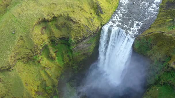 Skogafoss Διάσημο Καταρράκτη Της Ισλανδίας Ring Road Αεροφωτογραφία Drone Του — Αρχείο Βίντεο