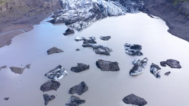 Letecký Dron Vysokým Úhlem Pohledu Tající Ledovec Fjallsarlon Islandu Změna — Stock video