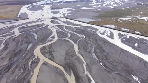 Flygdrönare Syn Glacial Flodsystem Island Smältvatten Från Glaciärer Som Flödar — Stockvideo