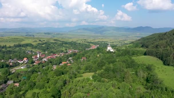 Flying Countryside Small Village Valeni Magyarvalko Transylvania Romania — Stock Video