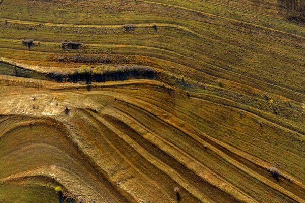 Vista Aérea Colinas Verdes Terraços Paisagem Rural Por Drone — Fotografia de Stock