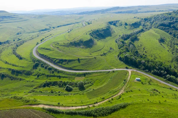 Acima Vista Estrada Rural Vista Aérea Drone — Fotografia de Stock