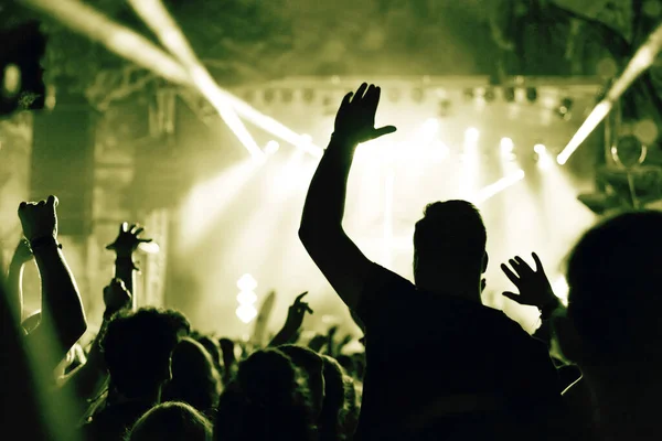 Crowd Music Concert Raising Hands Toned Image — Stock Photo, Image