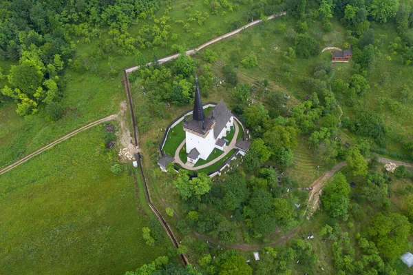Vue Aérienne Par Drone Église Hongroise Réformée Valeni Magyarvalko Transylvanie — Photo