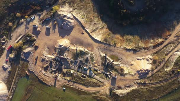 Aerial Drone View Mining Quarry Crushing Machinery Processing Plant Crushed — Stock Video