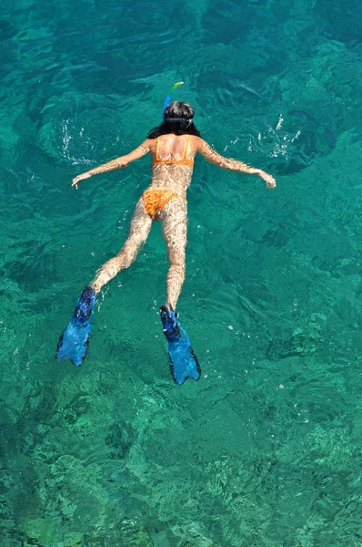 Γυναίκα, κολύμβηση με αναπνευστήρα στο νησί Phi Phi, Πουκέτ, Ταϊλάνδη — Φωτογραφία Αρχείου