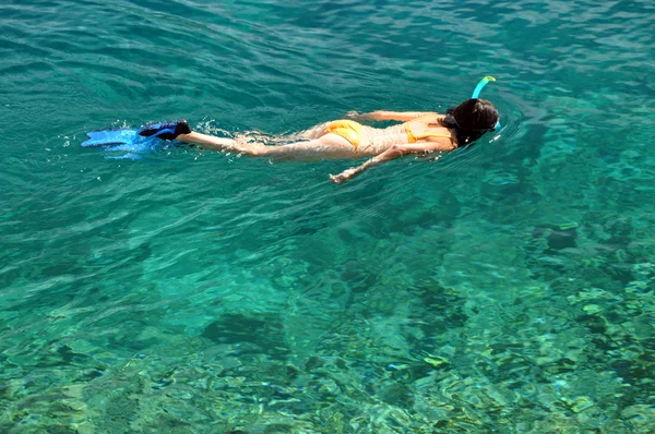 Wanita snorkeling di Phi Phi Island, Phuket, Thailand — Stok Foto