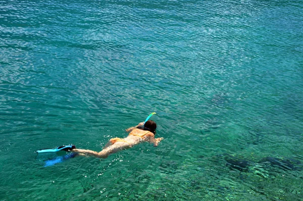 Γυναίκα, κολύμβηση με αναπνευστήρα στο νησί Phi Phi, Πουκέτ, Ταϊλάνδη — Φωτογραφία Αρχείου