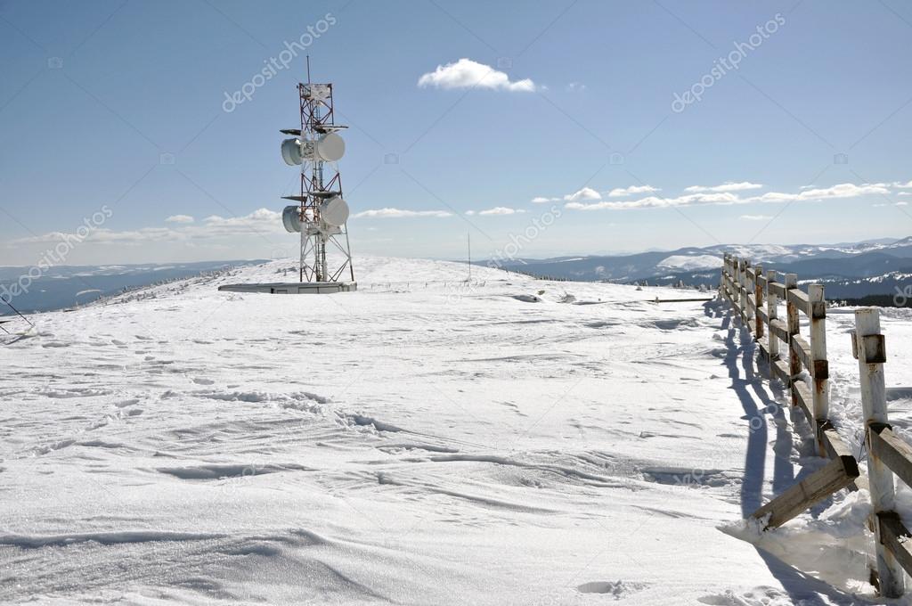 Weather station at winter in the mountains