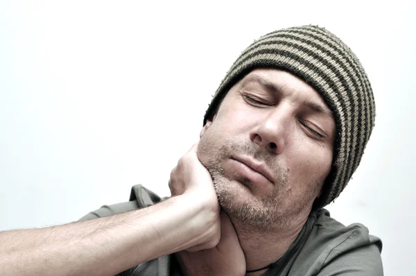 Young man suffering from toothache, teeth pain, having a swollen — Stock Photo, Image