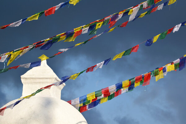 Prayer flags at Boudhanath stupa before the earthquake, Kathmand