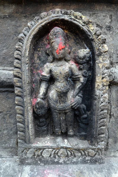 Antika statyett av sittande Buddha i Swayambhunath. Nu destro — Stockfoto