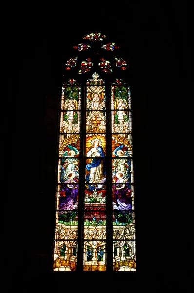 Stained glass window detail with Biblical scene — Stock Photo, Image