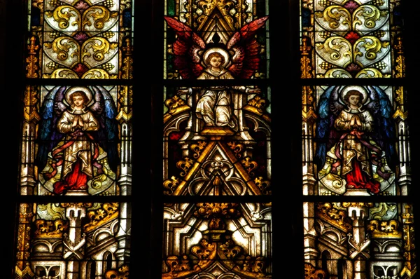 Mozaikové okno detail s biblickou scénu — Stock fotografie