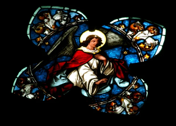 Gebrandschilderd glas venster detail met bijbelse scène — Stockfoto