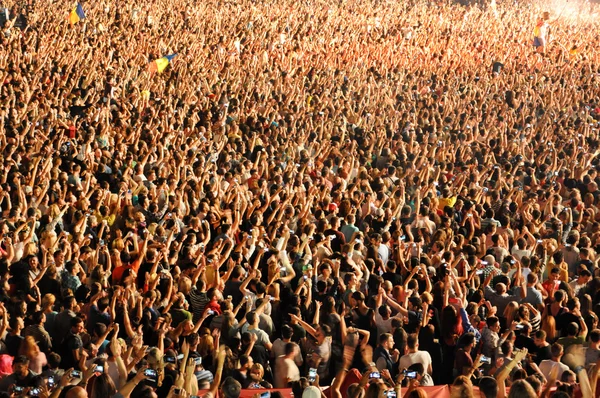 Festa multidão dançando em concerto — Fotografia de Stock