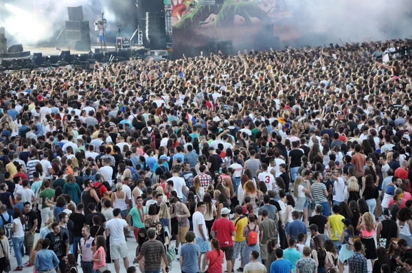 Crowd of partying teens at a festival — Stock Photo, Image