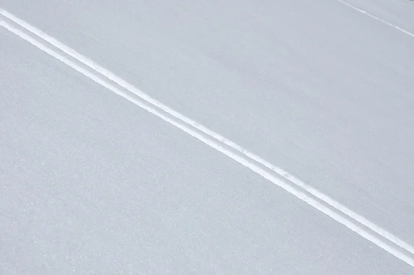 Ski track in fresh snow powder — Stock Photo, Image