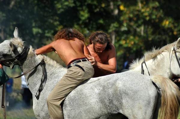Equestrian demonstration i traditionella dräkter — Stockfoto