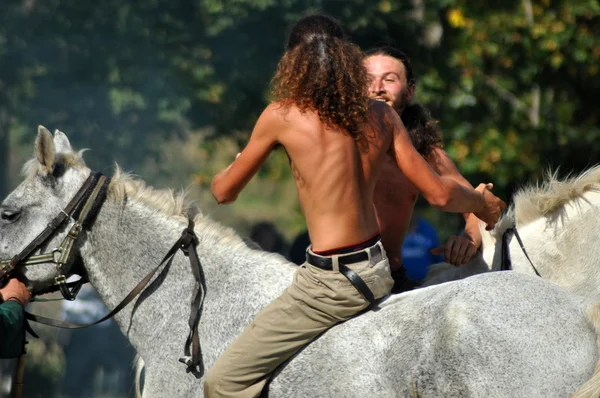 Equestrian demonstration in traditional costumes — Stock Photo, Image