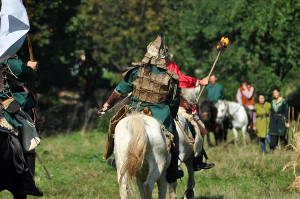 Dimostrazione equestre in costumi tradizionali — Foto Stock