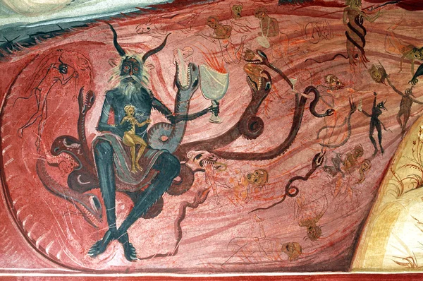 O purgatório num mural. Tismana, Roménia — Fotografia de Stock