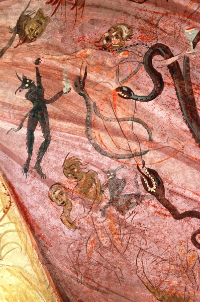 El purgatorio en un mural. Tismana, Rumania — Foto de Stock
