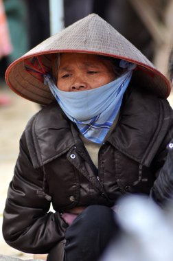 Vietnamca insanlar içinde TZB Ha çarşı geleneksel kostüm giyen,