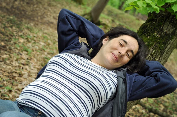 Calm pregnant woman relaxing in the forest — Stock Photo, Image