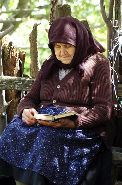 Mulher mais velha lendo a Bíblia — Fotografia de Stock