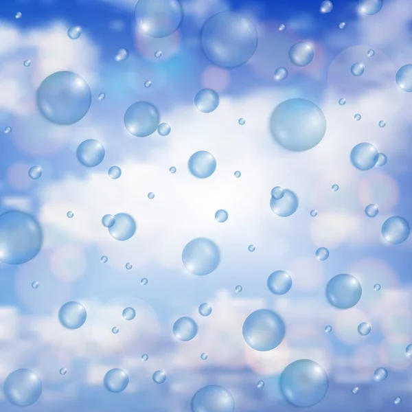 Water drops met hemelachtergrond — Stockvector