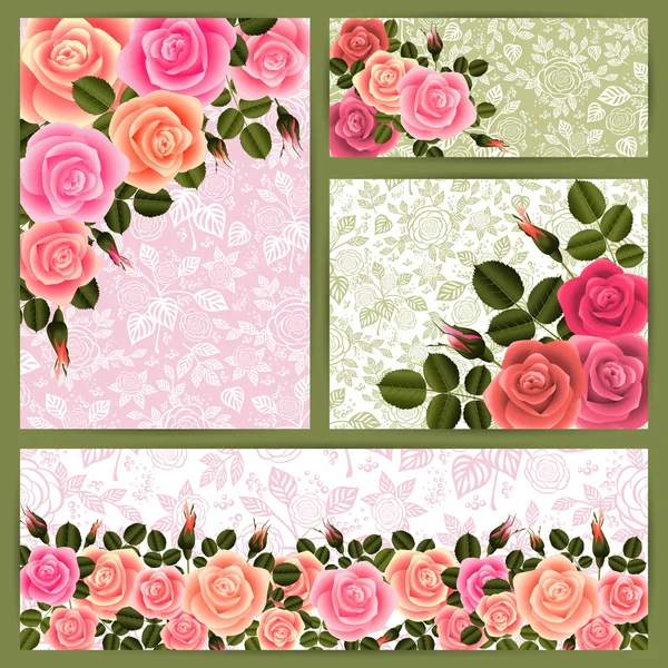 Modèles de cartes avec roses — Image vectorielle