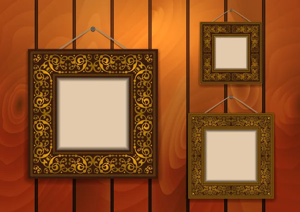 Frames on wooden background — Stock Vector