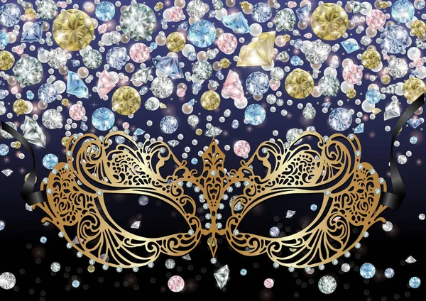 Illustration Modèle Carte Avec Masque Carnaval Fond Diamant — Image vectorielle